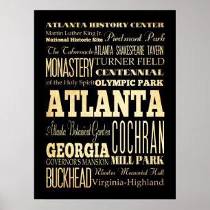 Poster Attractions & Lieux célèbres d'Atlanta, Géorgie