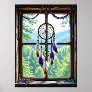 Poster Attrape-rêves dans la fenêtre Art Boho