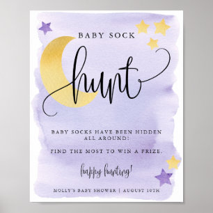 Poster Au-dessus de la lune Baby shower pourpre Chasse au