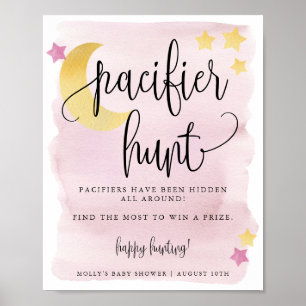Poster Au-dessus de la lune, Baby shower rose chasse au j