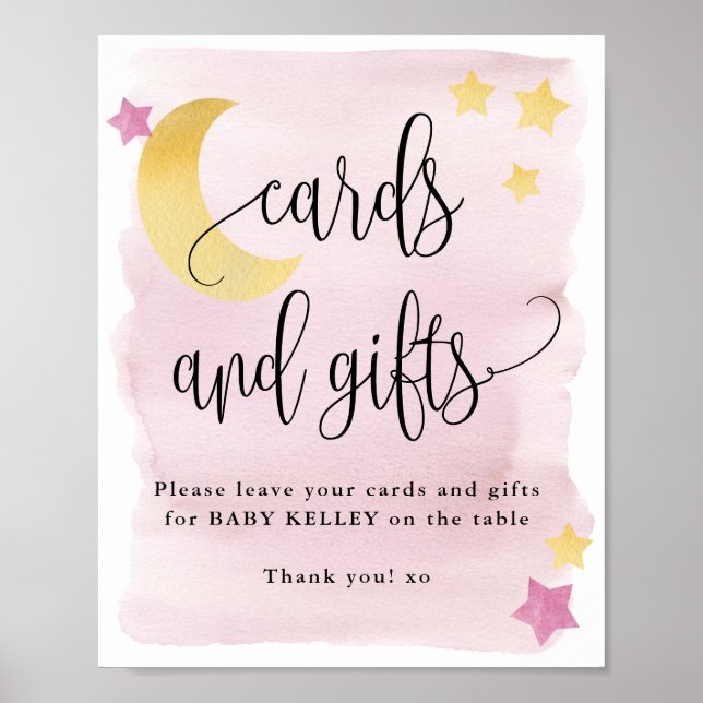 Poster Au-dessus de la lune, cartes Baby showers et cadea (Devant)