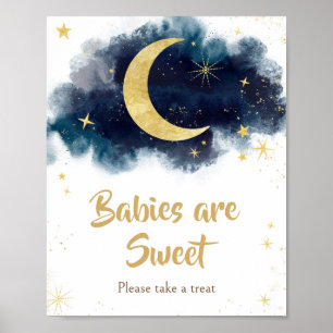 Poster Au-dessus de la lune Gold Stars Bleu Bébés sont do