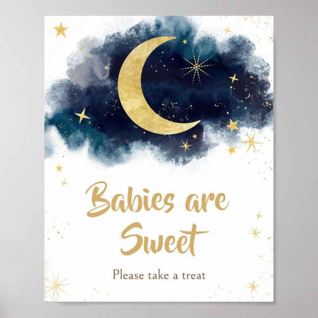 Poster Au-dessus de la lune Gold Stars Bleu Bébés sont do (Devant)