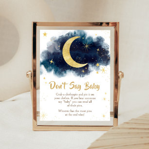 Poster Au-dessus de la lune Gold Stars Blue Ne pas dire b