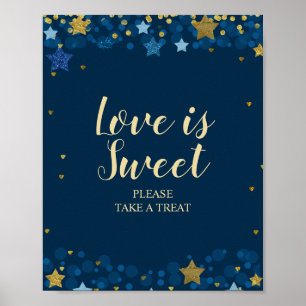 Poster Au-dessus de la lune Marine Baby shower bleu L'amo