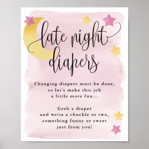 Poster Au-dessus de la lune rose tard la nuit Diapers Act