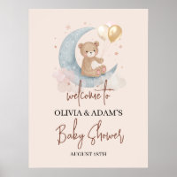 Au-dessus de la lune Teddy Bear Baby shower Affich