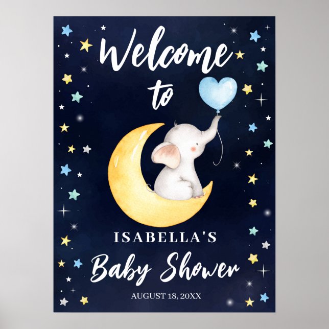 Poster Au-Dessus Du Baby shower Eléphant De Galaxie Lune (Devant)