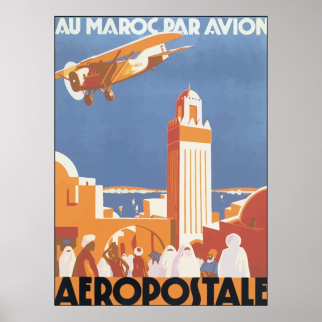Poster Au Maroc Par Avion Aeropostale, Vintage (Devant)