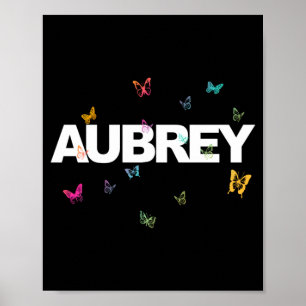 Poster Aub - Beau Nom Avec Papillons Colorés