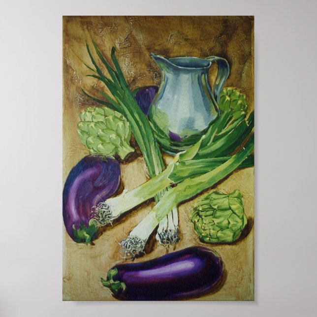 Poster Aubergine, poitrine et artichaut (Devant)