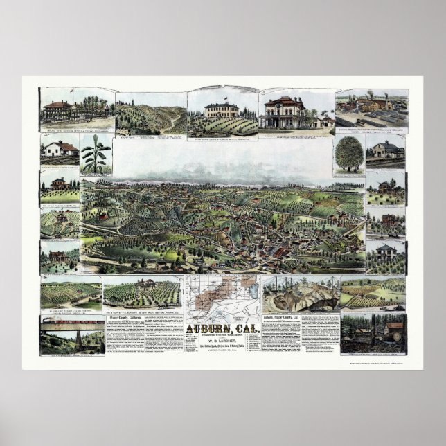 Poster Auburn, CA Carte panoramique - 1887 (Devant)