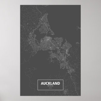 Poster Auckland, Nouvelle-Zélande (blanc sur noir)
