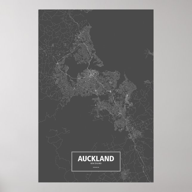 Poster Auckland, Nouvelle-Zélande (blanc sur noir) (Devant)