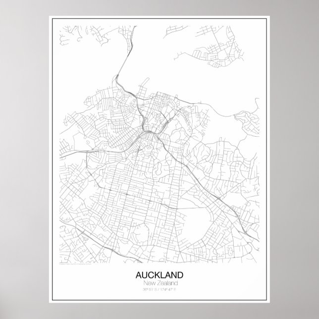 Poster Auckland, Nouvelle-Zélande Carte Minimaliste (Devant)