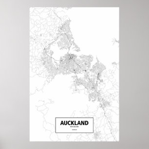 Poster Auckland, Nouvelle-Zélande (noir sur blanc)
