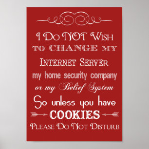 Poster Aucun Cookies, Ne Dérangez Pas L'Affiche Rouge