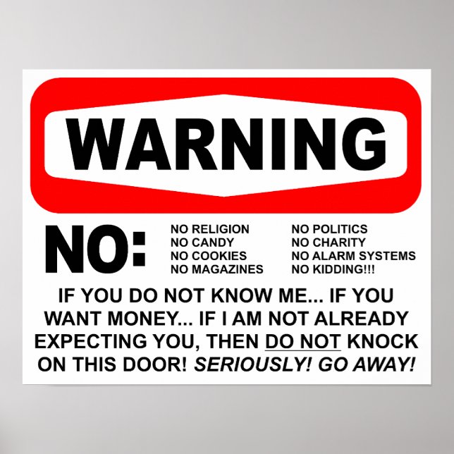 Poster Aucun panneau d'avertissement pour les solliciteur (Devant)