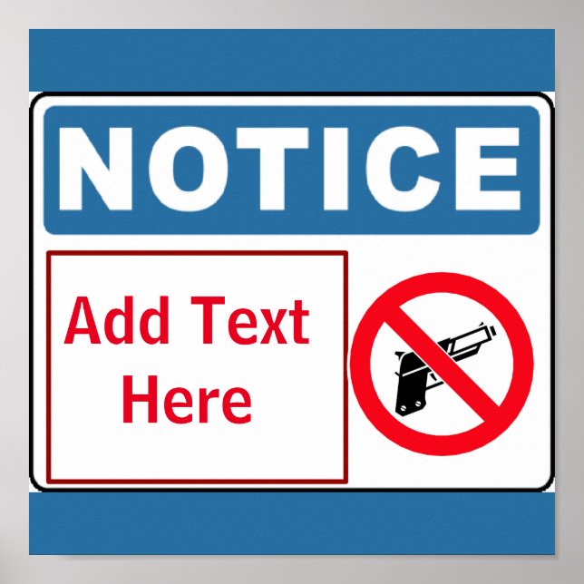 Poster Aucun pistolet sur site, ajouter du texte, Signer (Devant)