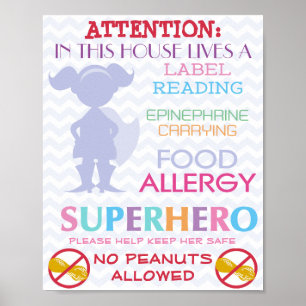 Poster Aucune cacahuète autorisée Superhero Girl Signe po