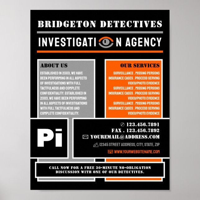 Poster Audacieux oeil privé, détective privé (Devant)