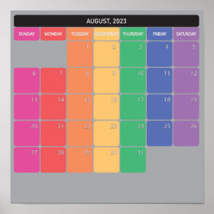Poster August 2023 planer calendar color days