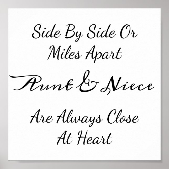 Poster Aunt & Niece Quote – Side By Side or Miles Apart (Devant)