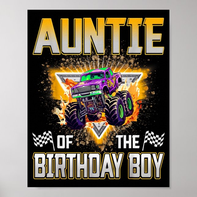 Poster Auntie Of The Birthday Boy Monster Truck Birthday  (Devant)