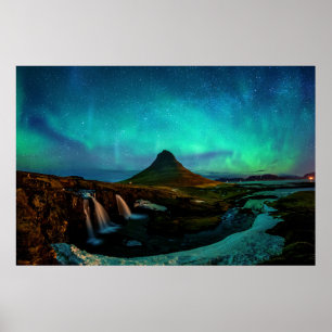 Poster Aurora Borealis At Kirkjufell Mountain In Iceland