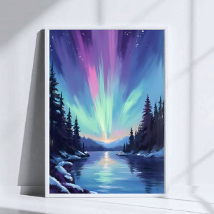 Poster Aurora Borealis   Aurore Boréale Aquarelle
