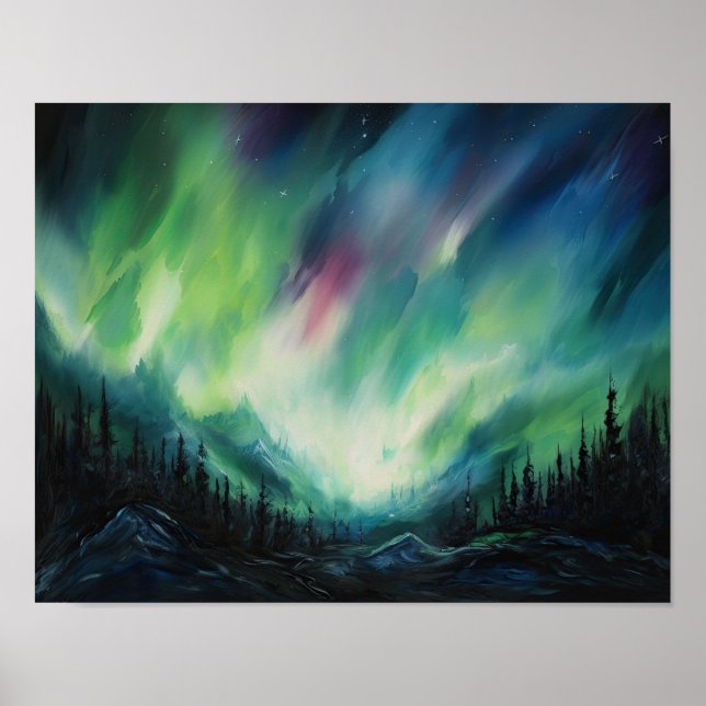 Poster Aurora Borealis Northern Lights Art Imprimer Poste (Devant)