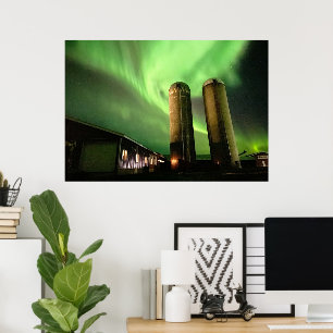 Poster Aurora Borealis sur Alberta Farm Silos