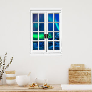 Poster Aurore Boréale Lumières du Nord Fausse Fenêtre Art