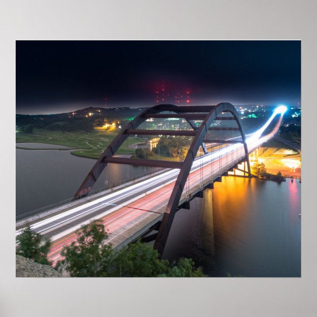 Poster Austin 360 Pennybacker Bridge À La Nuit (Devant)