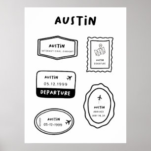 Poster Austin - Collection de timbres de voyage   Minimal