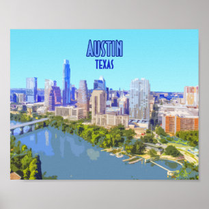 Poster Austin Downtown Texas Vintage