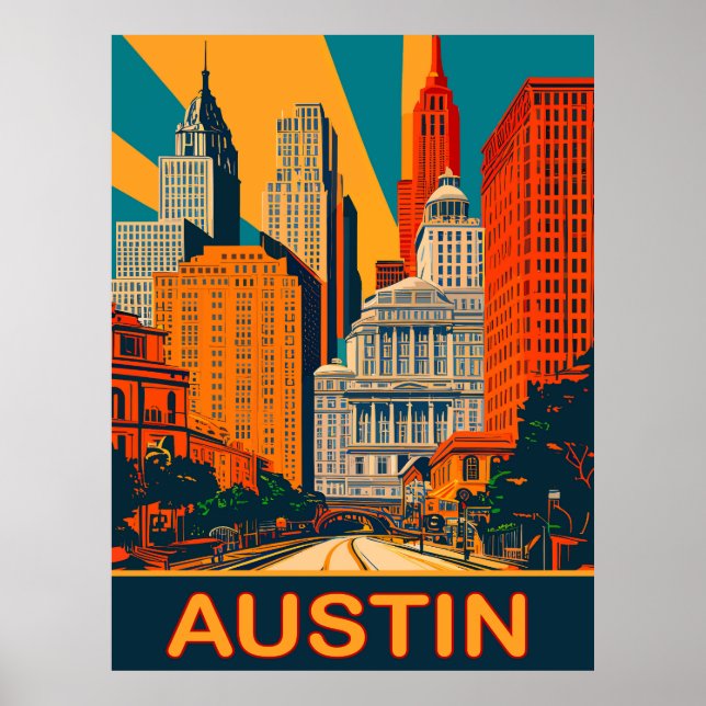 Poster Austin en couleurs vives, Voyage (Devant)