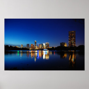 Poster Austin Texas Downtown Night Skyline Ladybird Lake