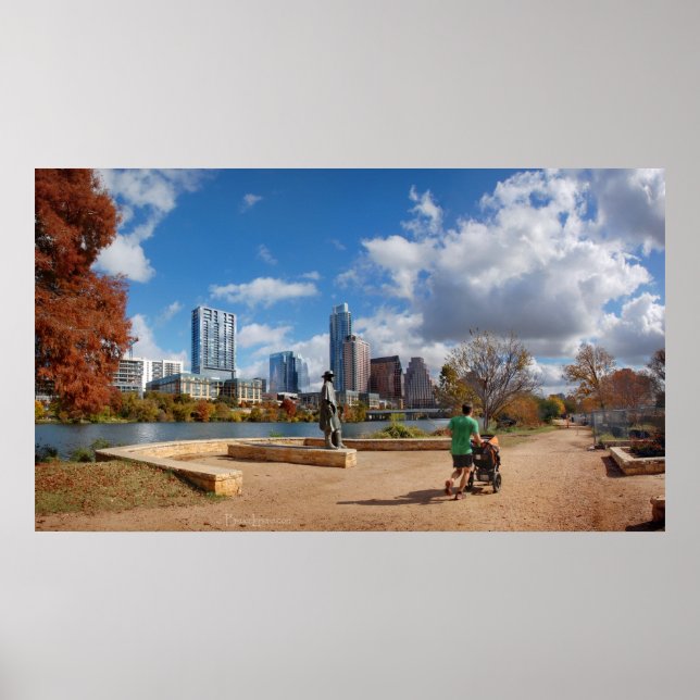 Poster Austin Texas Downtown Skyline - Ladybird Lake (Devant)