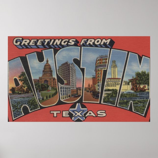 Poster Austin, TexasScènes de grandes lettresAustin, TX (Devant)