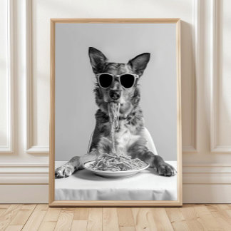 Poster Australian Cattle Dog Eating Pasta Print: Spaghett