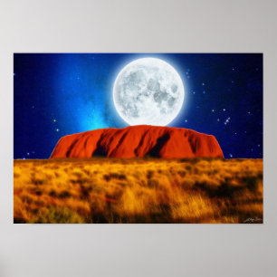 Poster Australian Outback Ayers Rock "Uluru Moon" Art