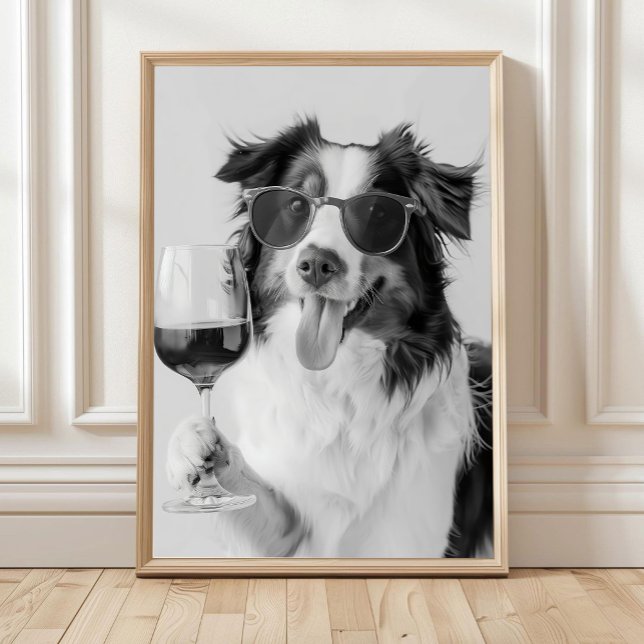 Poster Australian Shepherd Holding Wine Wall Art, Black a (Créateur téléchargé)