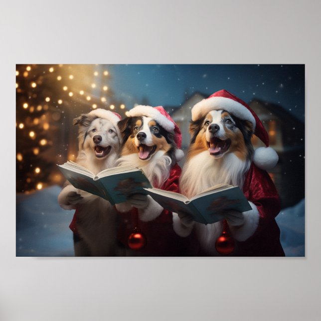 Poster Australian Shepherd Noël Caroling Holiday (Devant)