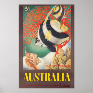 Poster Australie Grande Barrière de Corail Voyage Rétro
