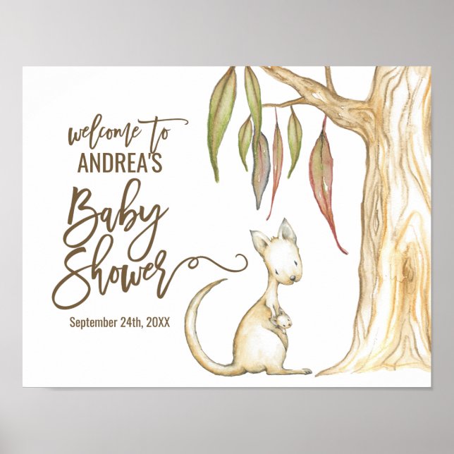 Poster Australie Kangaroo Neutral Baby shower Bienvenue (Devant)