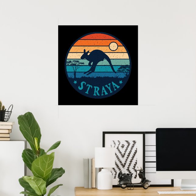 Poster Australie Straya Retro Vintage Kangaroo Aussie (Bureau à domicile)