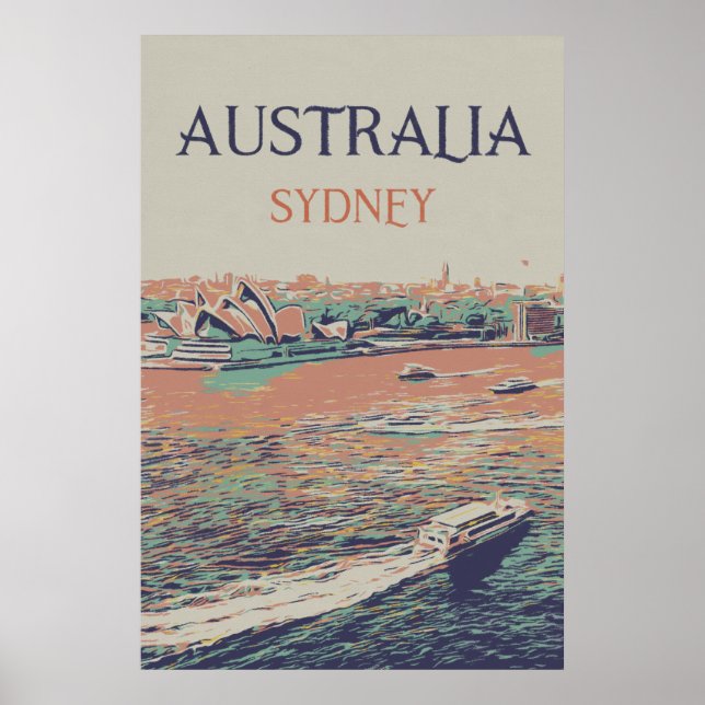 Poster Australie, Sydney, vue sur la ville et l'opéra (Devant)