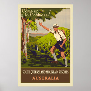 Poster Australie Vintage Mountain Travel