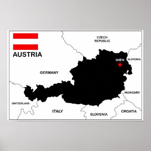 Poster austria country political map flag
